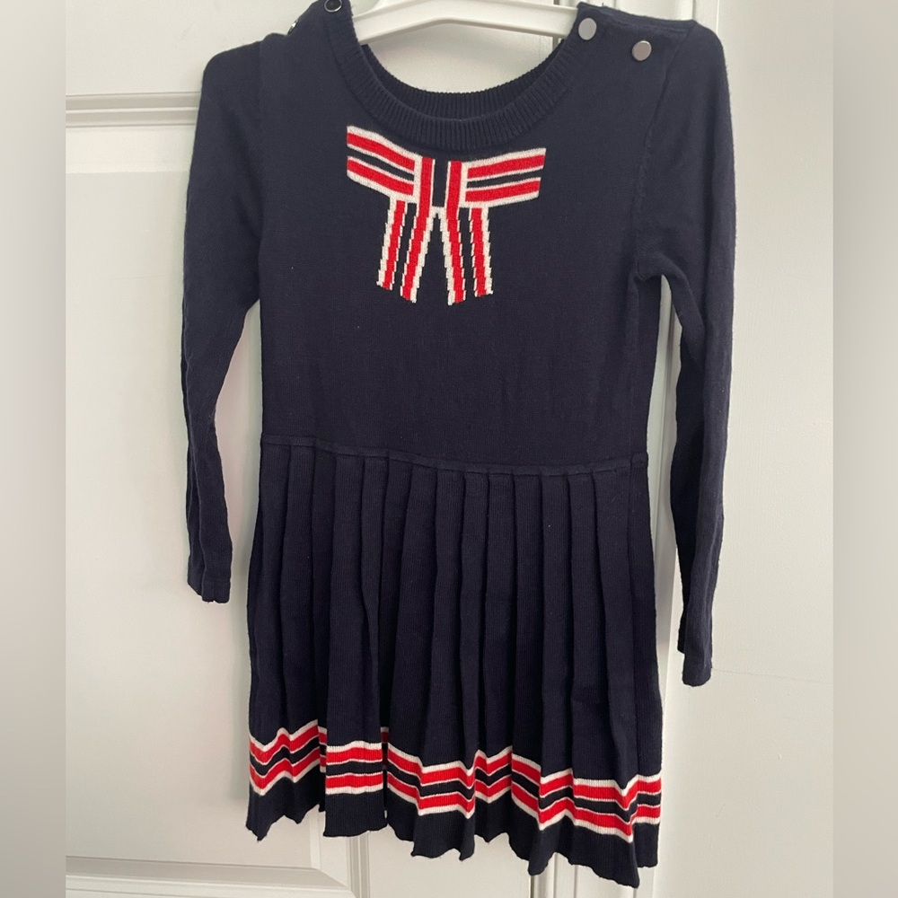 Jacadi Navy Dress with Red and White Bow Detail